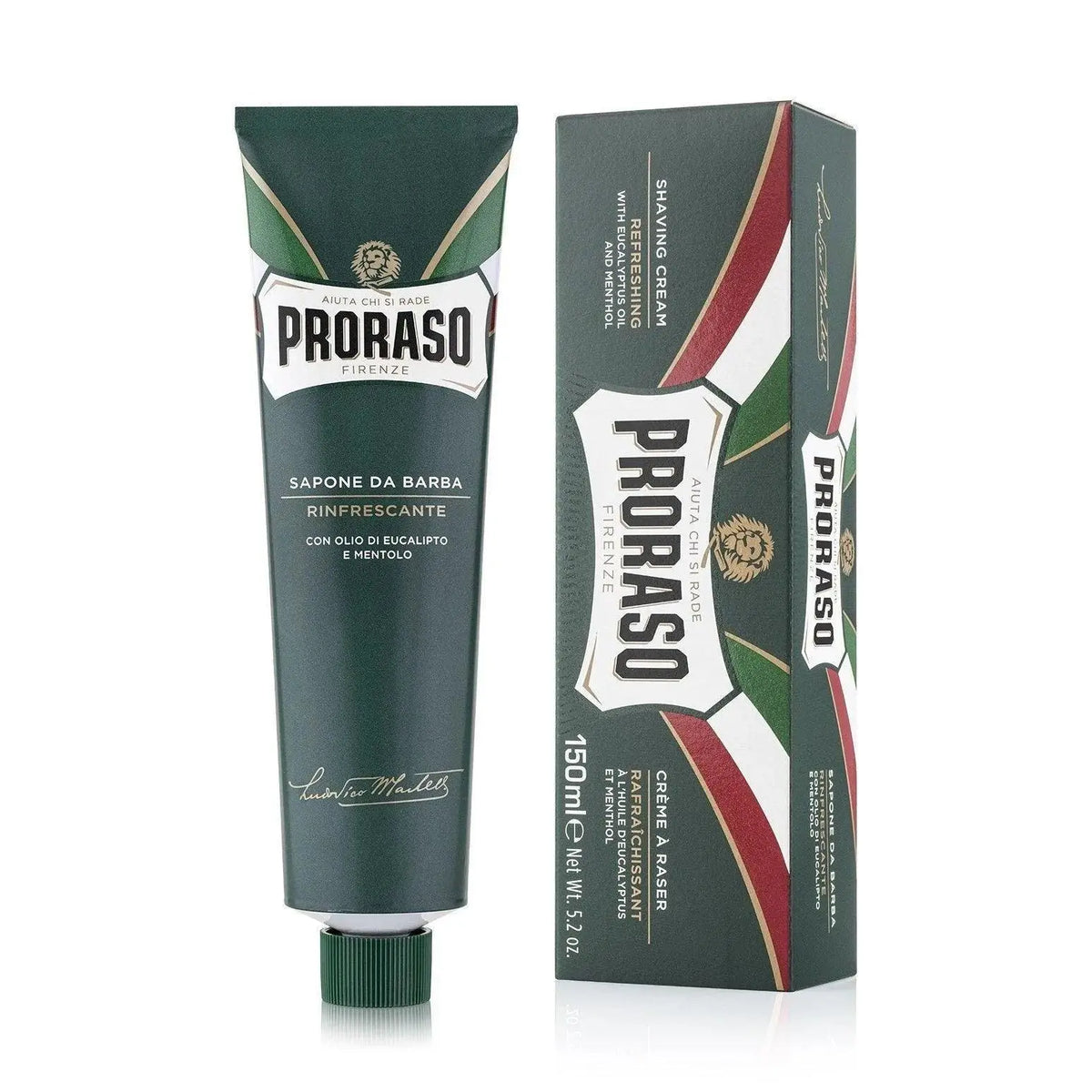 Proraso Barberkrem Refresh i grønn tube til tradisjonell våtbarbering