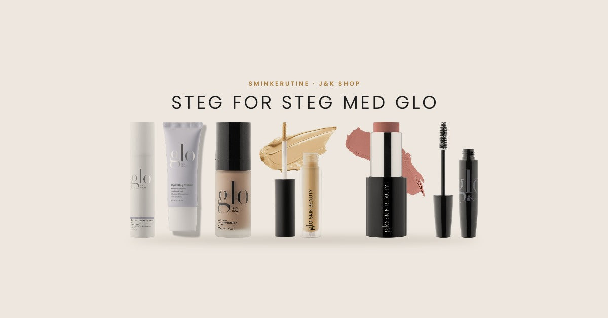 Sminkerutine steg for steg med Glo Skin Beauty: hudspray, primer, foundation, concealer, kinnstift og mascara hos J&K Shop