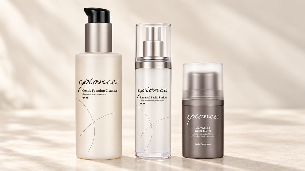 Epionce ansiktsrens, fuktighetslotion og farget solkrem SPF 50