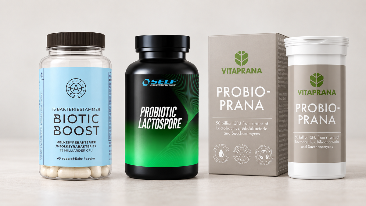 Aarja Health Biotic Boost, Self Lactospore og Vitaprana Probioprana samlet