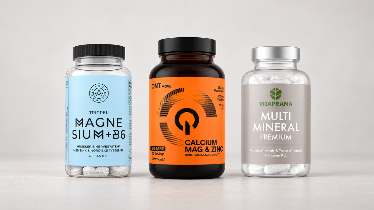 Samlebilde av Aarja Health Trippel Magnesium & B6, QNT Calcium-Magnesium-Zinc, Vitaprana Multimineral Premium 100 kapsler