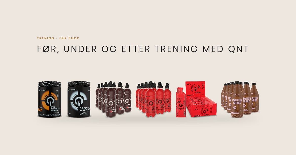 QNT før, under og etter trening: Pre-Workout Overdrive, Creatine, Carbo Load, Amino Load, Energel og Protein Shake
