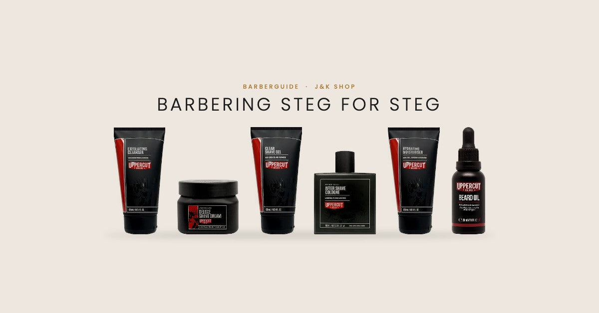 Uppercut Deluxe ansiktsrens, barberkrem, barbergel, aftershave, fuktighetskrem og skjeggolje