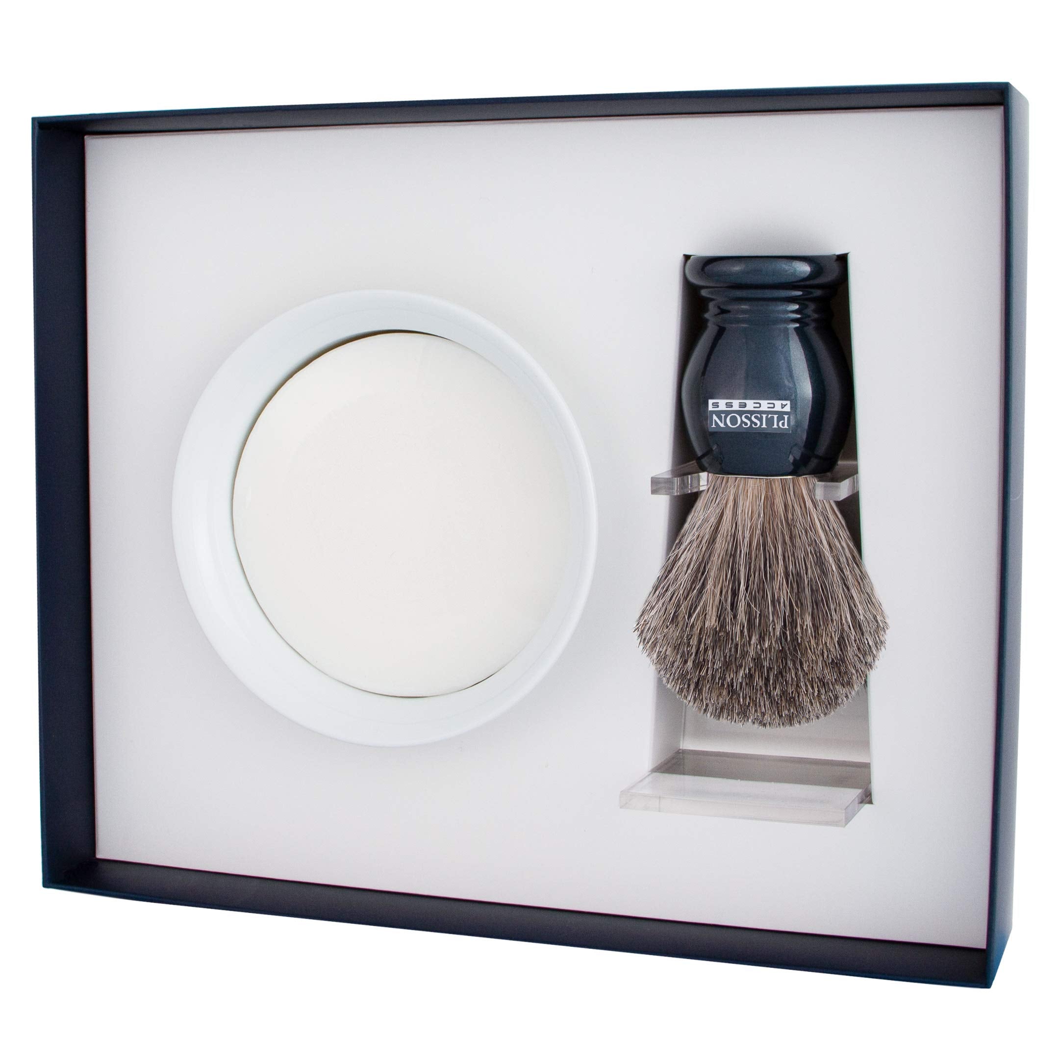 Plisson Starter Kit, Russian Grey Badger & Shaving Bowl W/Soap