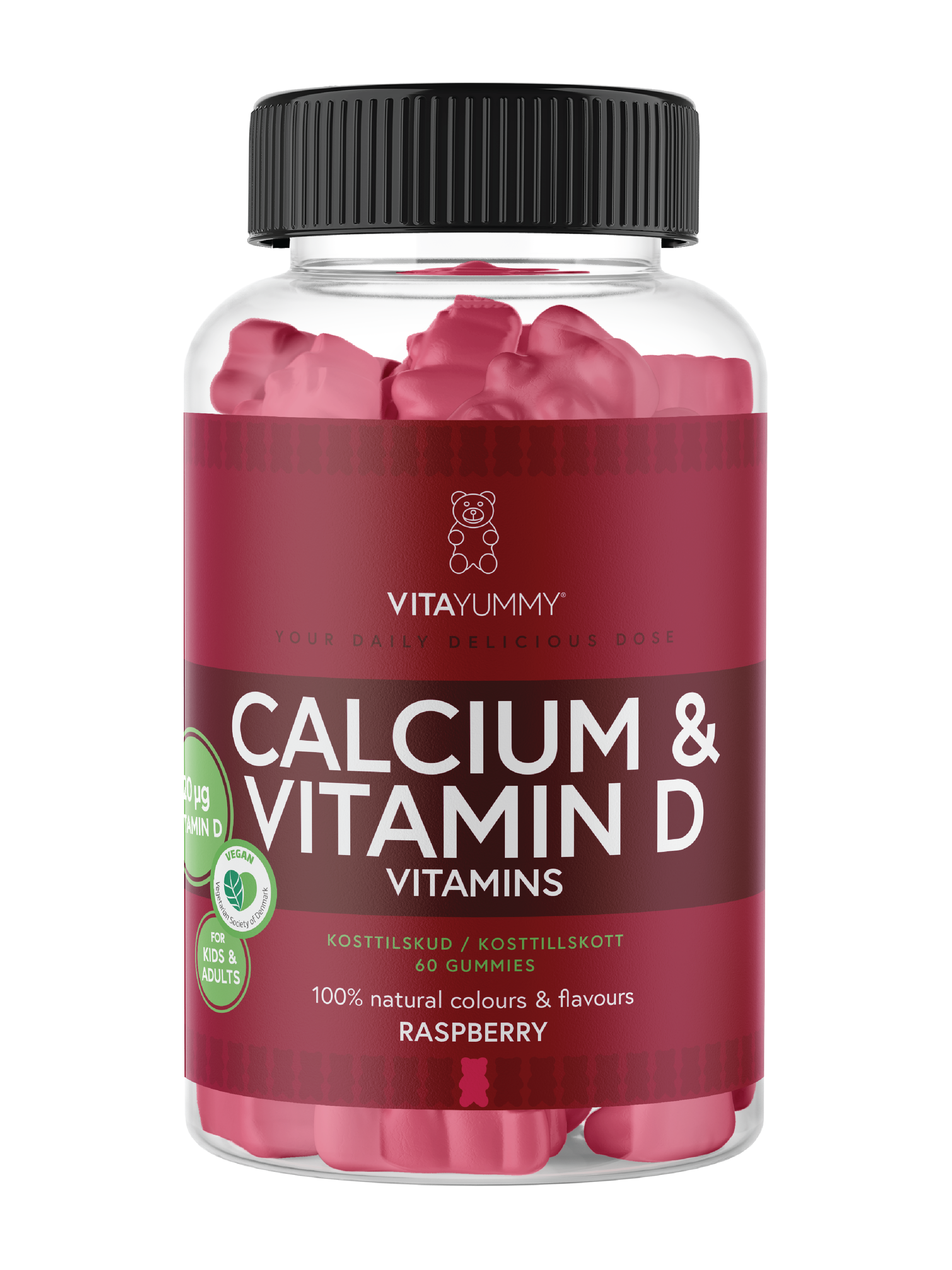 VitaYummy, Calcium & Vitamin D, 60stk, Raspberry (Vegan)