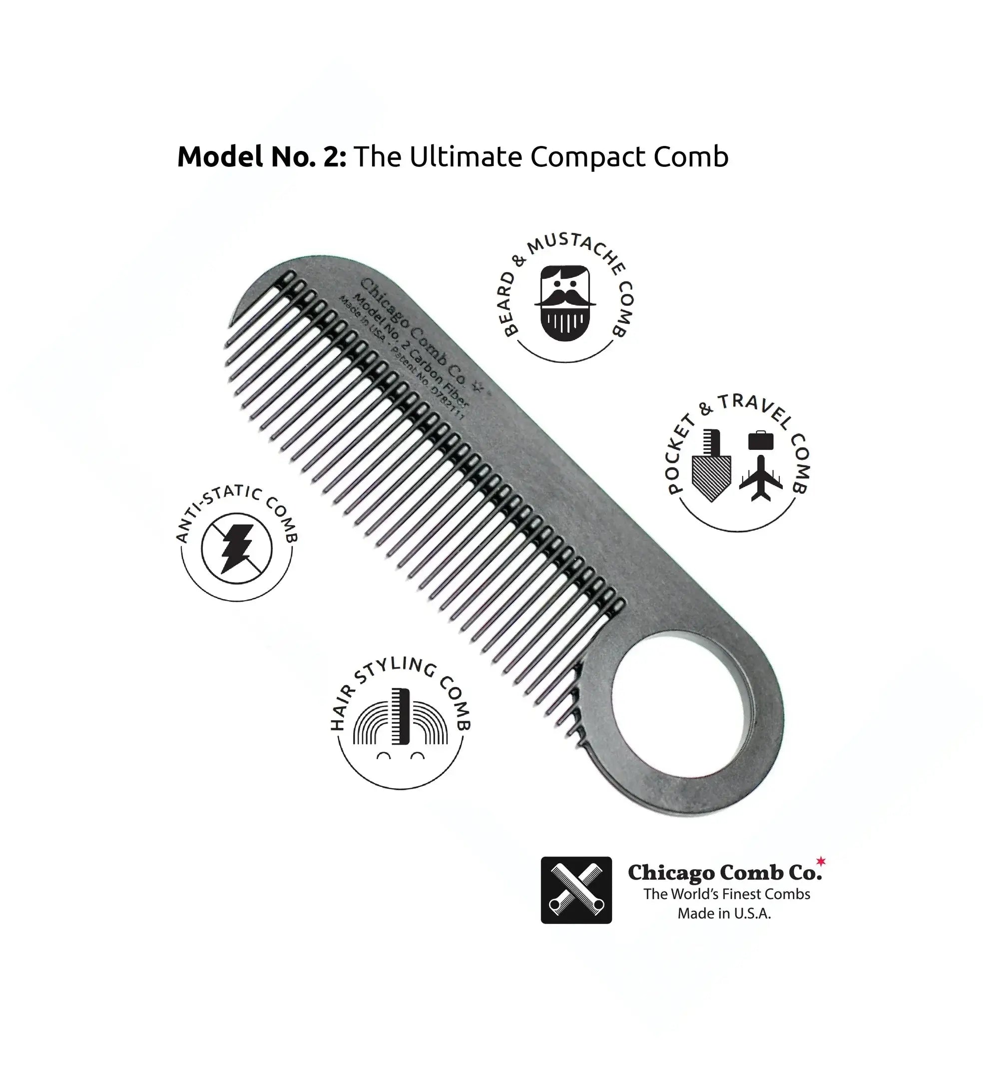Chicago Comb, Model No. 2- Carbon Fiber-Hårkam-JKSHOP