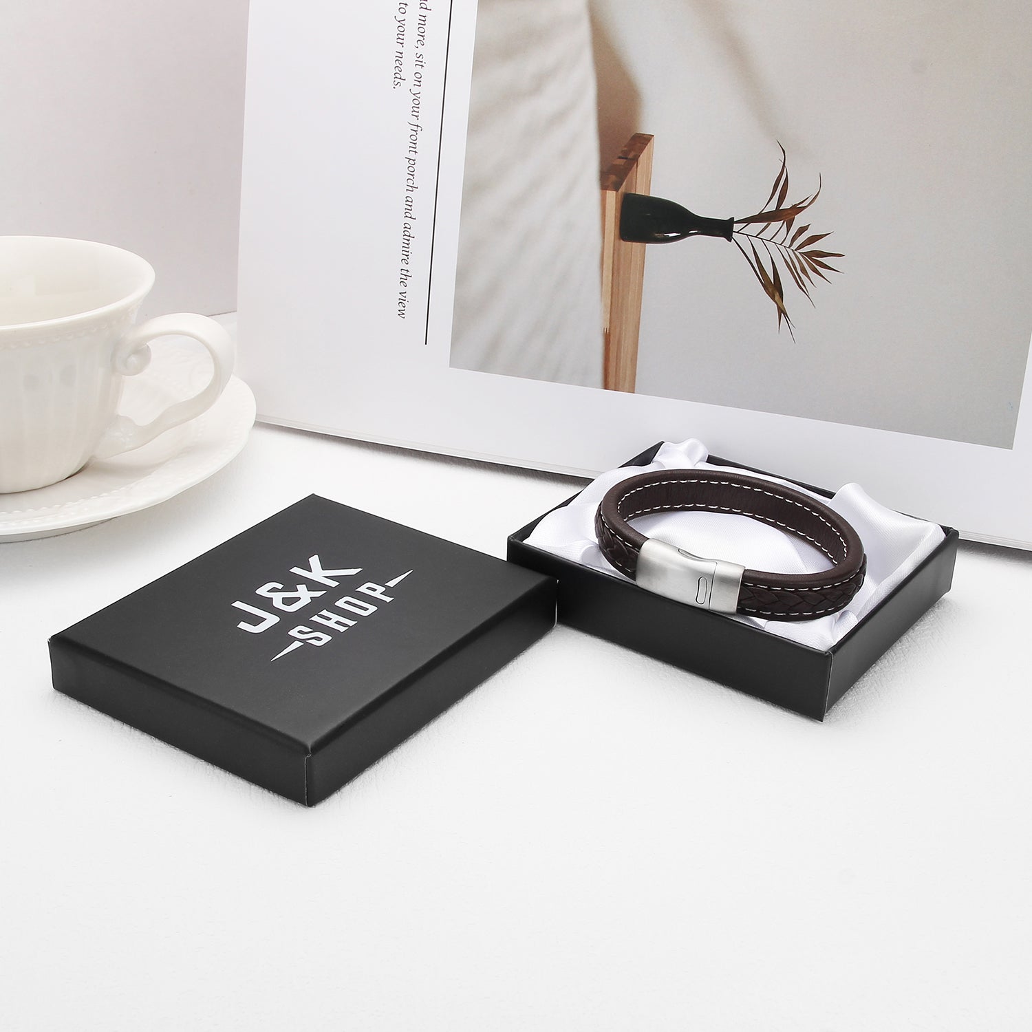 Classic Magnetico - Brunt Lærarmbånd med Søm - Armbånd - JK-Shop