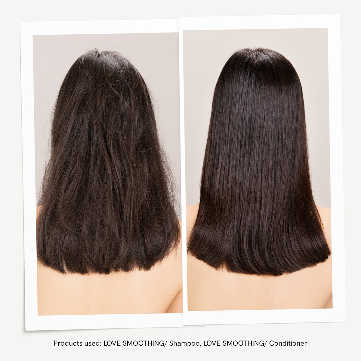 Før og etter med Davines Love Smooth-rutinen fra Essential Haircare
