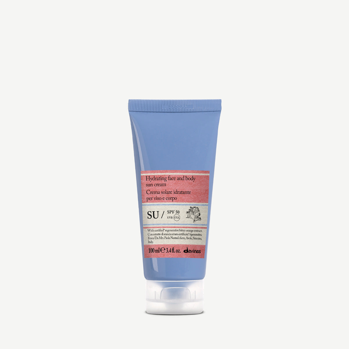 Davines SU SPF50 100 ml, fuktgivende solkrem med SPF 50 for ansikt og kropp