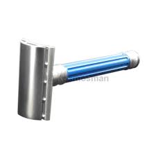 Double Edge Stainless Steel safety razor, grooved, anodised blue, 1x pack of Fea - Barberhøvel - JK-Shop