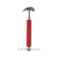 Double Edge Stainless Steel safety razor, grooved, anodised red, 1x pack of Feat - Barberhøvel - JK-Shop