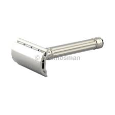 Double Edge Stainless Steel safety razor, grooved, anodised silver, 1x pack of F - Barberhøvel - JK-Shop