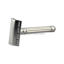 Double Edge Stainless Steel safety razor, grooved, anodised silver, 1x pack of F - Barberhøvel - JK-Shop