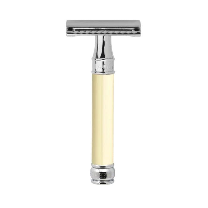 Double Edge safety razor, imitation ivory, chrome plated, Feather blade - Barberhøvel - JK-Shop