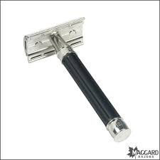Edwin Jagger Double Edge Stainless Steel safety razor, grooved, anodised black, 1x pack of Fe - Barberhøvel - JK-Shop