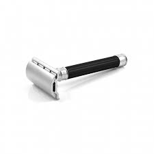 Edwin Jagger Double Edge Stainless Steel safety razor, grooved, anodised black, 1x pack of Fe - Barberhøvel - JK-Shop