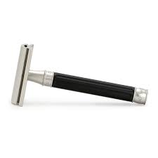 Edwin Jagger Double Edge Stainless Steel safety razor, grooved, anodised black, 1x pack of Fe - Barberhøvel - JK-Shop