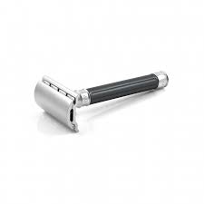 Edwin Jagger Double Edge Stainless Steel safety razor, grooved, anodised gun metal, 1x pack o - Barberhøvel - JK-Shop