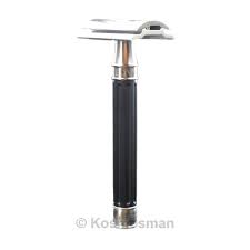 Edwin Jagger Double Edge Stainless Steel safety razor, grooved, anodised gun metal, 1x pack o - Barberhøvel - JK-Shop