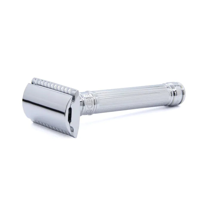Edwin Jagger Double Edge safety razor, lined handle, chrome plated, Feather blade - Barberhøvel - JK-Shop