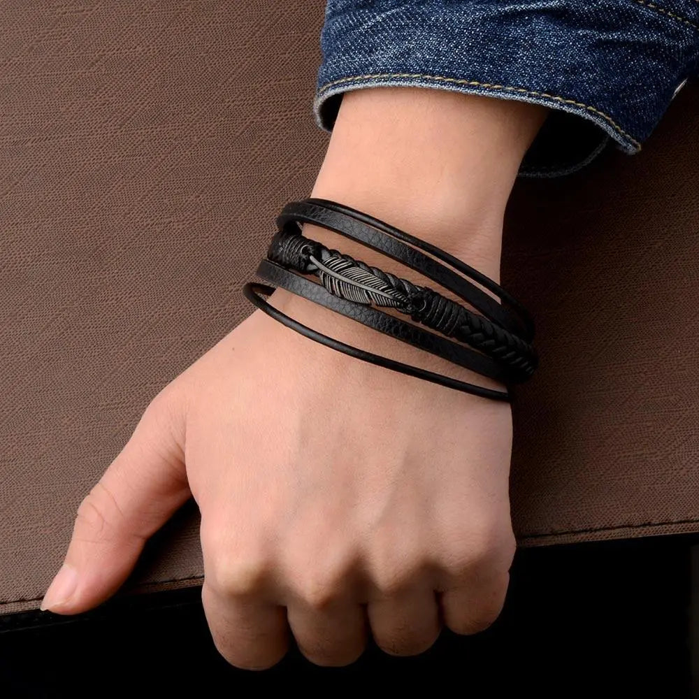 Ekte lær bladfjærarmbånd-Armbånd-JKSHOP