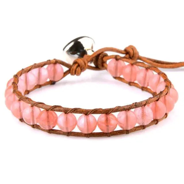 Ekte naturlig stein/perler i hjerteformet med skinnsnor armbånd-Armbånd-JKSHOP