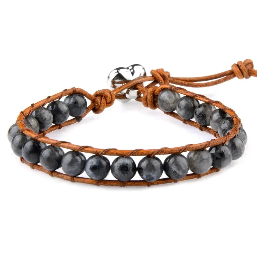 Ekte naturlig stein/perler i hjerteformet med skinnsnor armbånd-Armbånd-JKSHOP