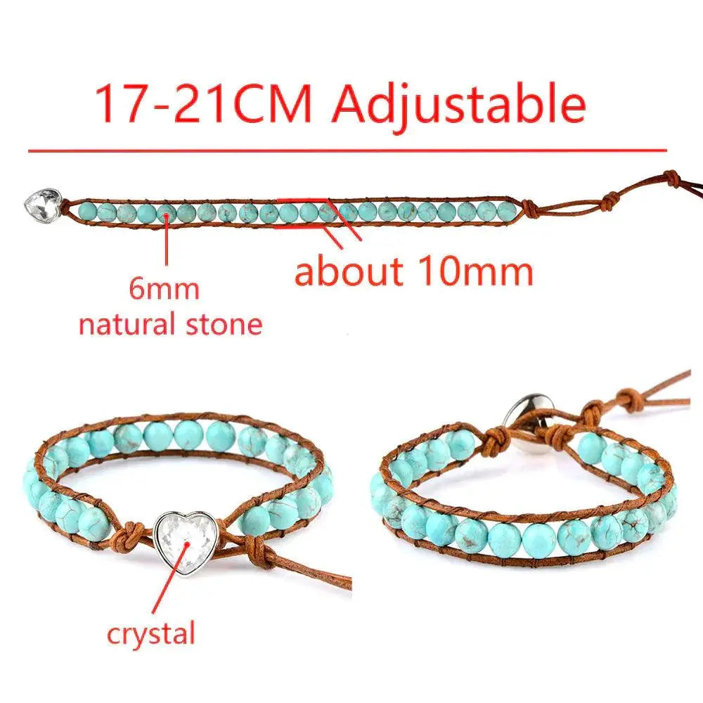 Ekte naturlig stein/perler i hjerteformet med skinnsnor armbånd-Armbånd-JKSHOP