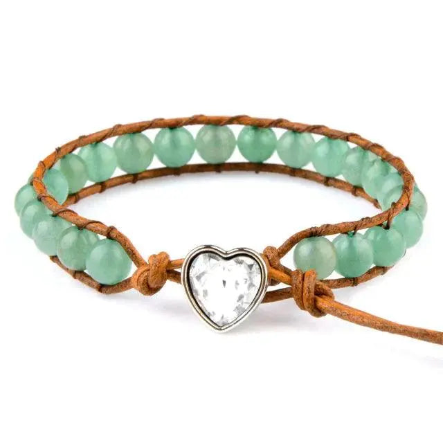 Ekte naturlig stein/perler i hjerteformet med skinnsnor armbånd-Armbånd-JKSHOP