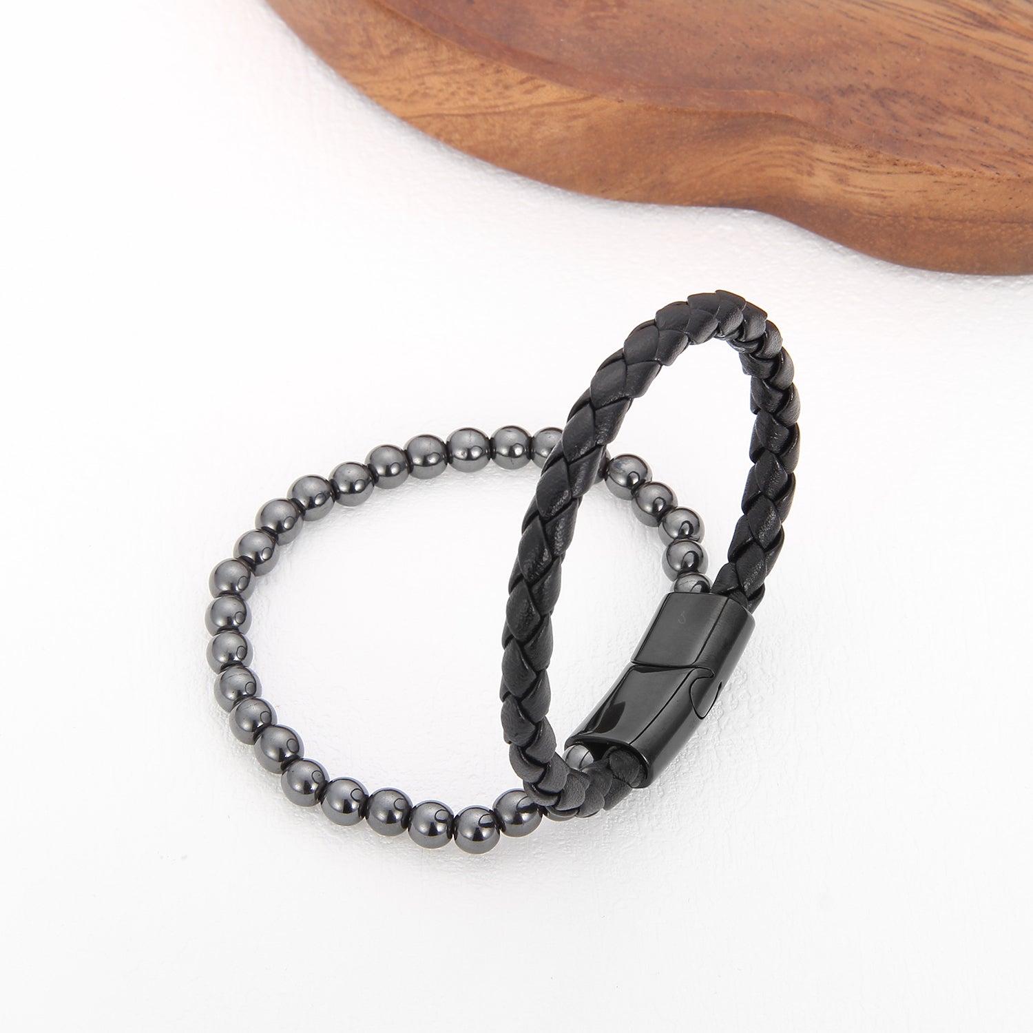 Hematite Magnetico - Flettet Lærarmbånd med Magnetisk Hematitt - - JK-Shop