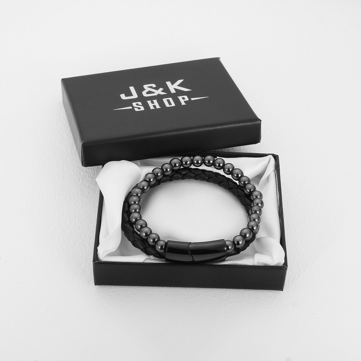 Hematite Magnetico - Flettet Lærarmbånd med Magnetisk Hematitt - - JK-Shop