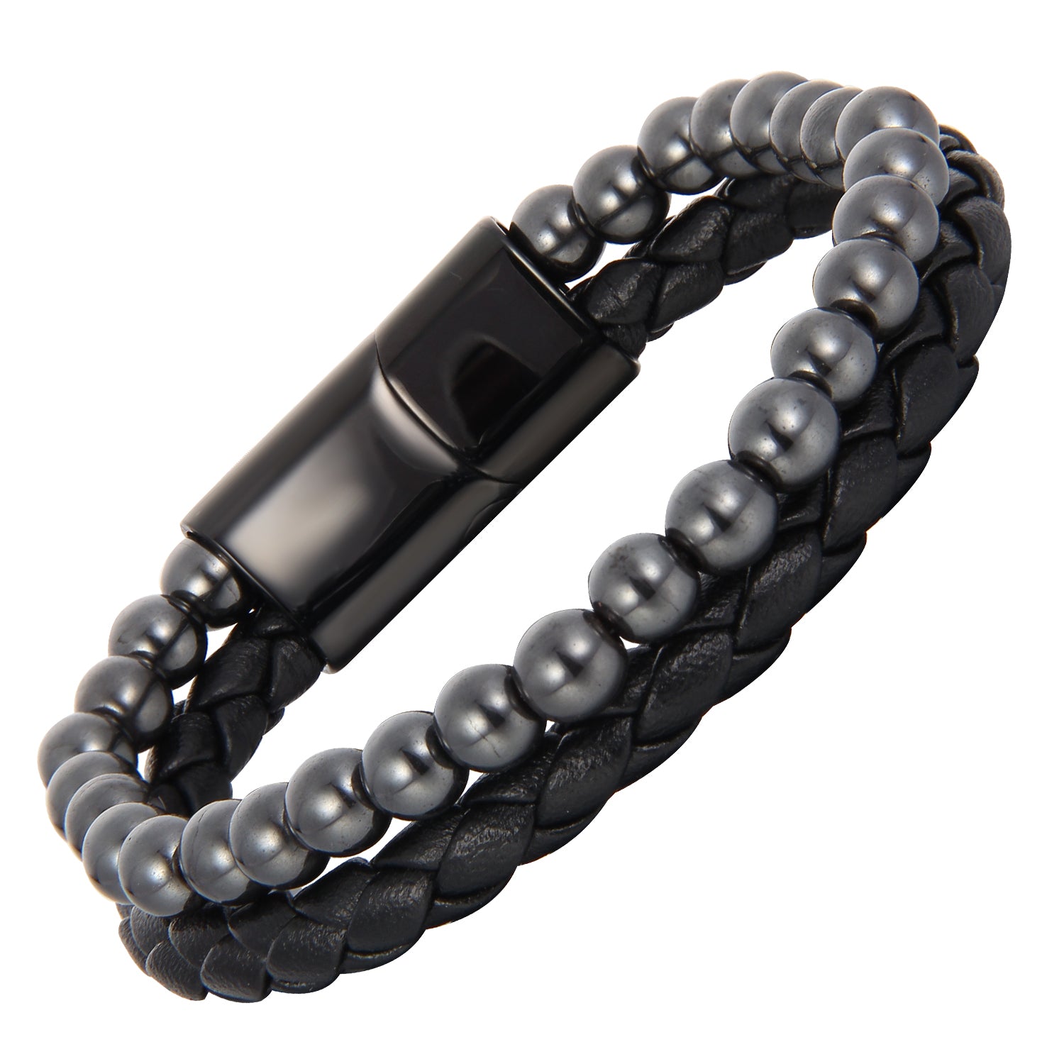 Hematite Magnetico - Flettet Lærarmbånd med Magnetisk Hematitt - - JK-Shop