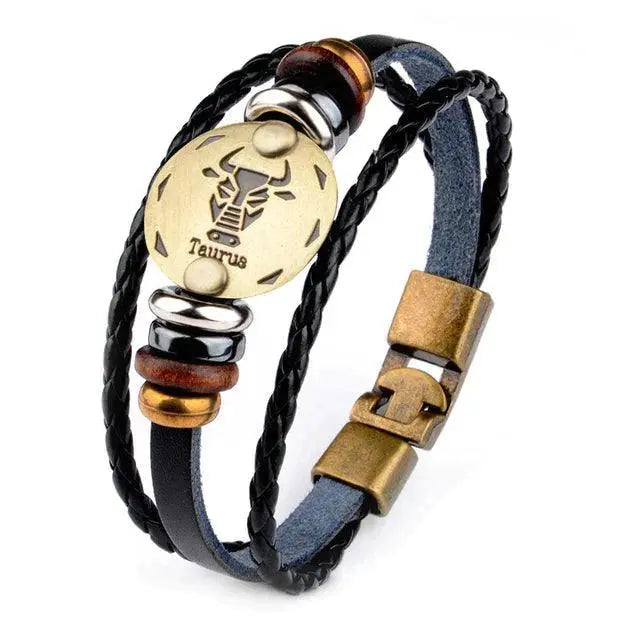 Horoskop stjernearmbånd med perler i skinn-Armbånd-JKSHOP