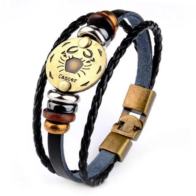 Horoskop stjernearmbånd med perler i skinn-Armbånd-JKSHOP