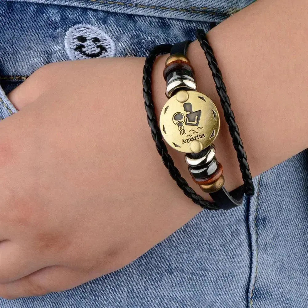 Horoskop stjernearmbånd med perler i skinn-Armbånd-JKSHOP