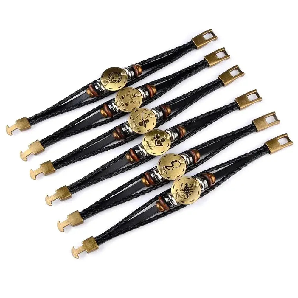 Horoskop stjernearmbånd med perler i skinn-Armbånd-JKSHOP