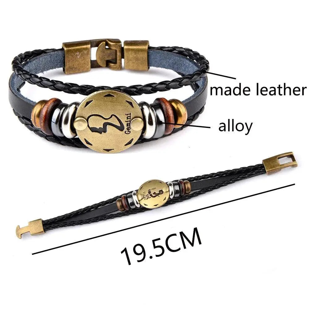 Horoskop stjernearmbånd med perler i skinn-Armbånd-JKSHOP