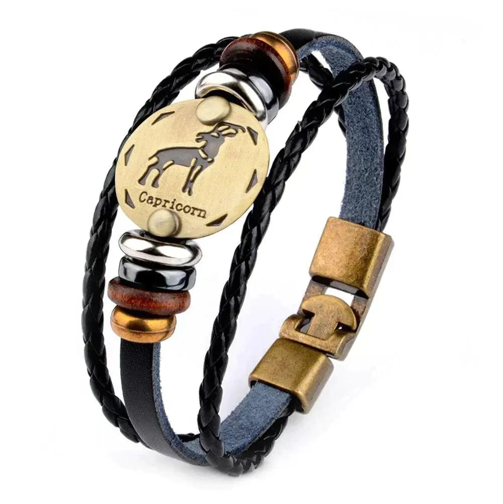 Horoskop stjernearmbånd med perler i skinn-Armbånd-JKSHOP