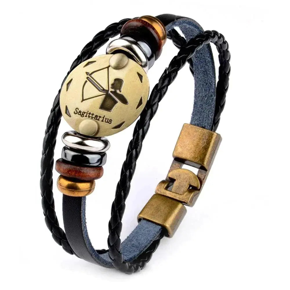 Horoskop stjernearmbånd med perler i skinn-Armbånd-JKSHOP