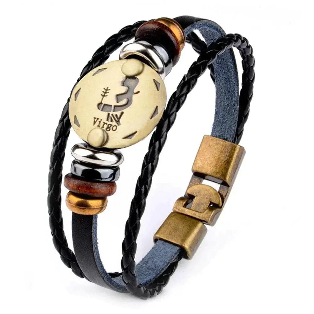 Horoskop stjernearmbånd med perler i skinn-Armbånd-JKSHOP