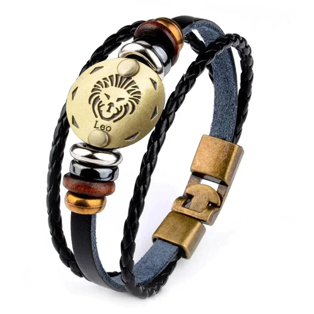 Horoskop stjernearmbånd med perler i skinn-Armbånd-JKSHOP