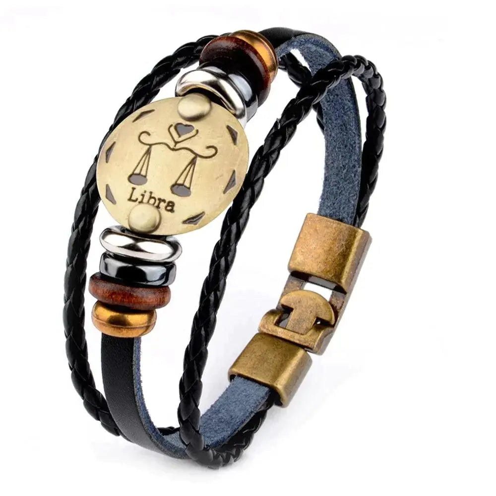 Horoskop stjernearmbånd med perler i skinn-Armbånd-JKSHOP