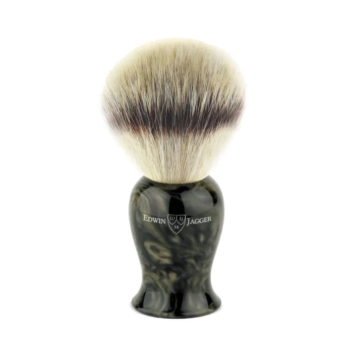 Imitation Black Marble, Synthetic silver tip fibre shaving brush - Barberkost - JK-Shop