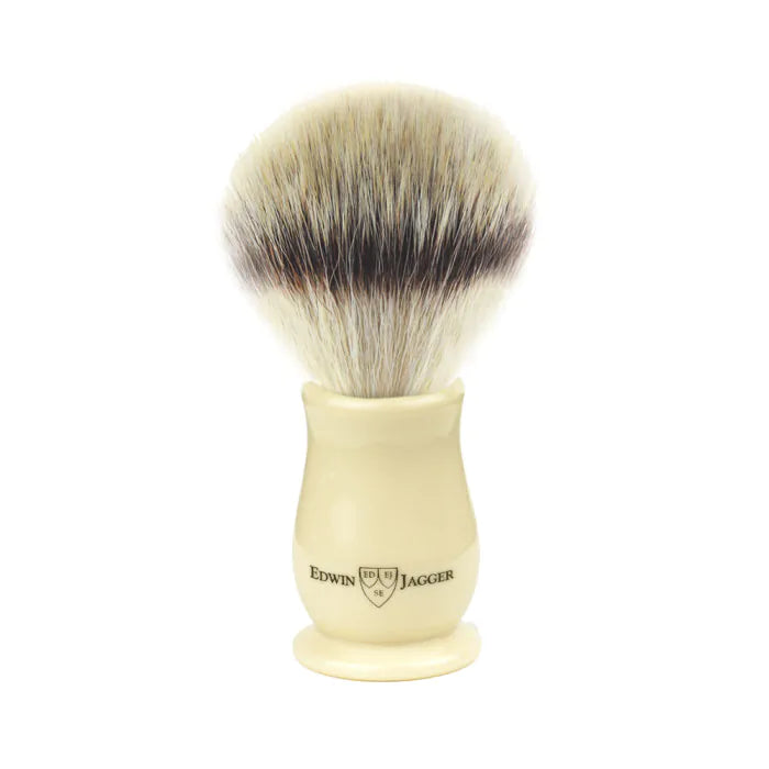 Imitation Ivory, Synthetic silver tip fibre shaving brush - Barberkost - JK-Shop