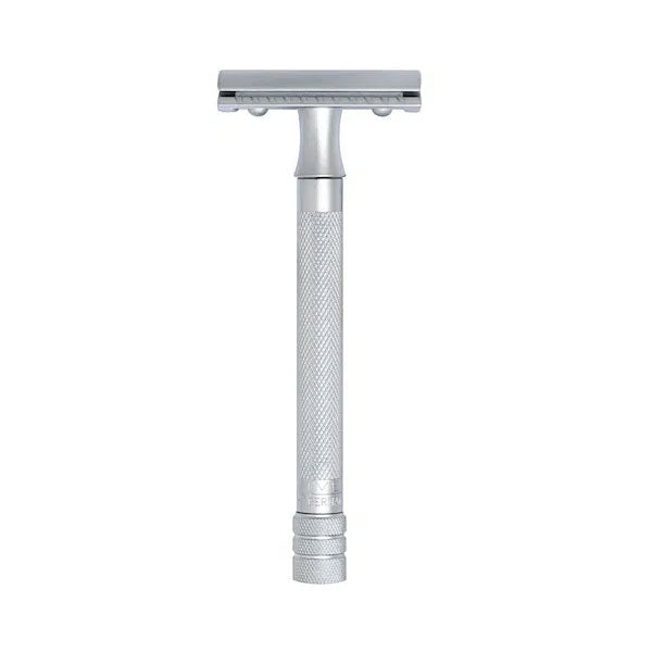 MERKUR (22C) Straight Comb + Open Tooth Long Handle, Matt Chrome