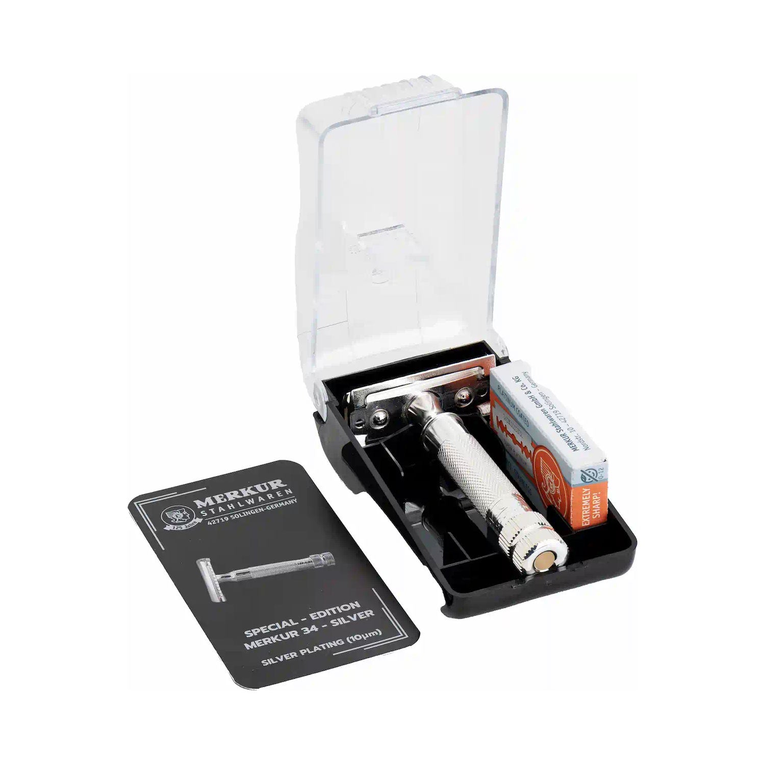 MERKUR (34S) Silver Plated, Set in Plastic Case- Including 10 Blades