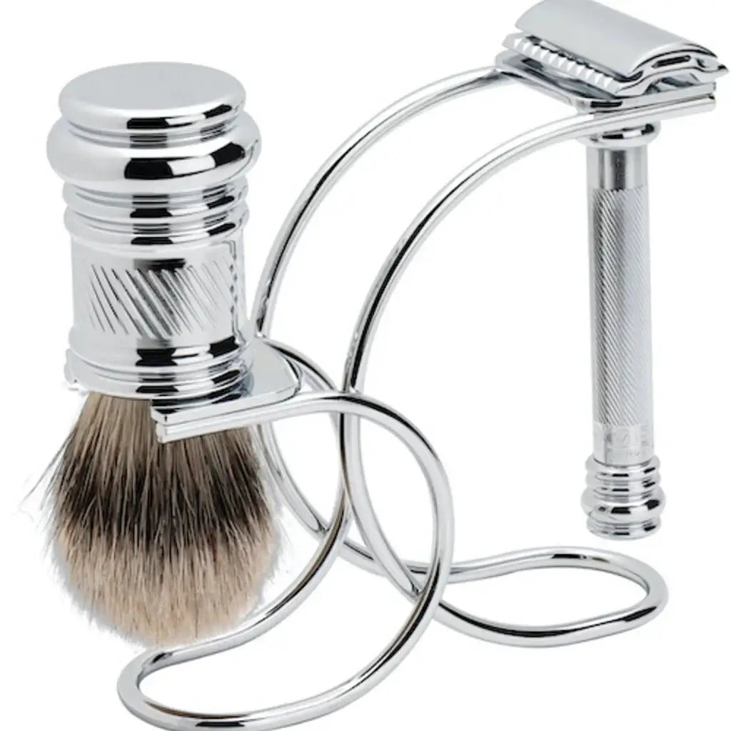 Merkur, Shaving Set- Silvertip Shaving Brush & Safety Razor-Barbersett-JKSHOP