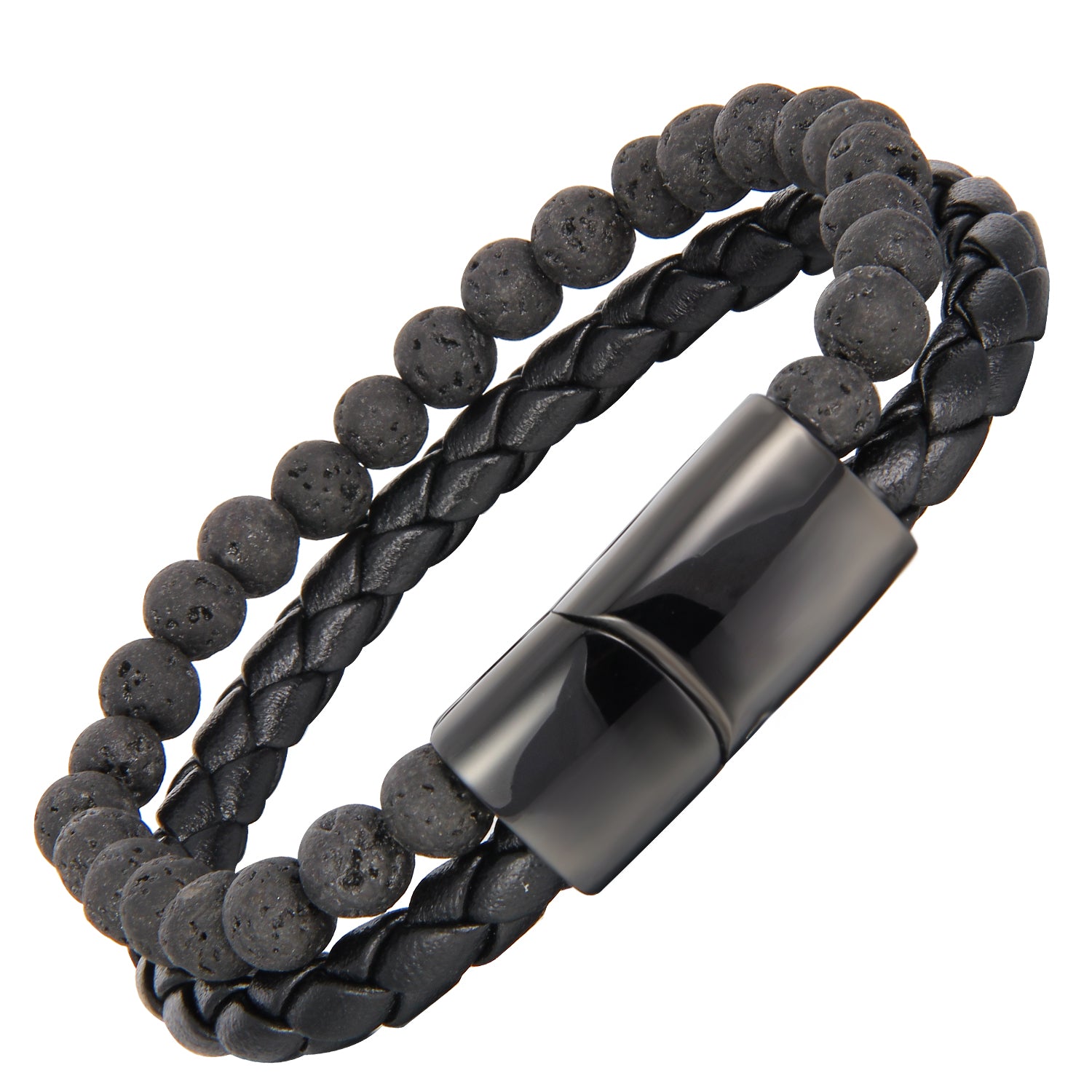 Volcanic Magnetico - Flettet Lærarmbånd med Lavastein