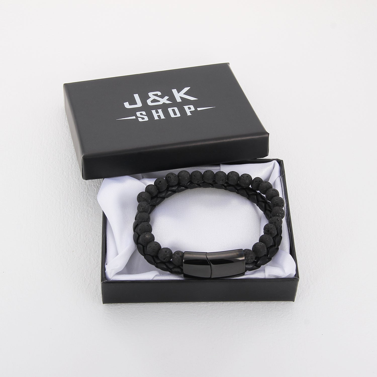 Volcanic Magnetico - Flettet Lærarmbånd med Lavastein