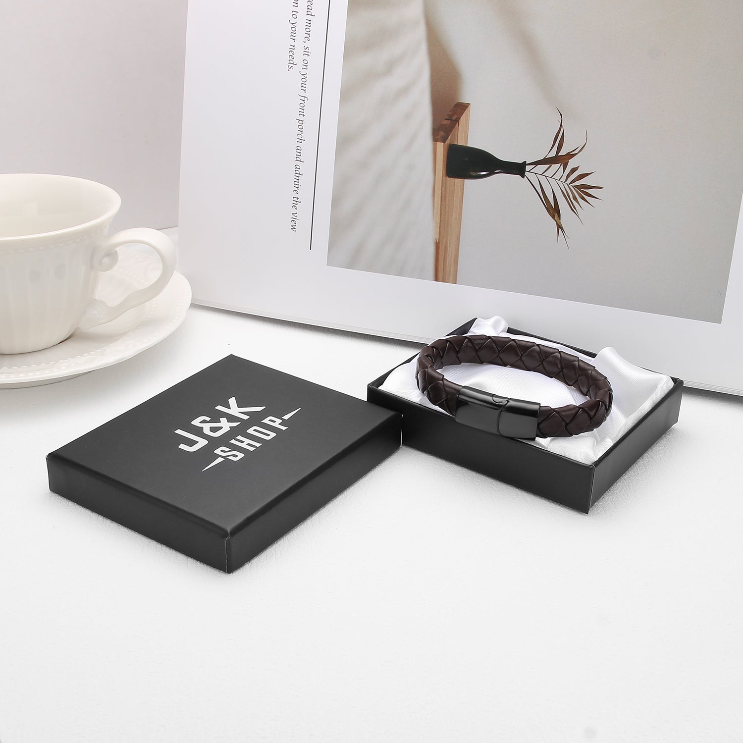 Onyx Brown Magnetico - Justerbart Flettet Lærarmbånd - Armbånd - JK-Shop